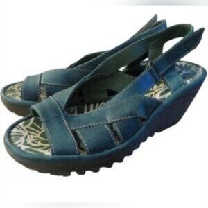 Women's Blue/Green Wedge Platform Sandals By Fly London